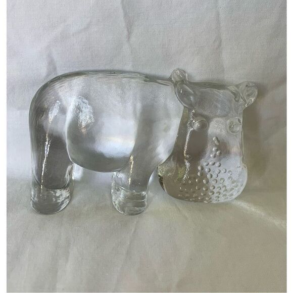 KOSTA BODA Glass Zoo Series 3” HIPPO FIGURINE 70’s MCM VTG paperweight - Picture 1 of 2
